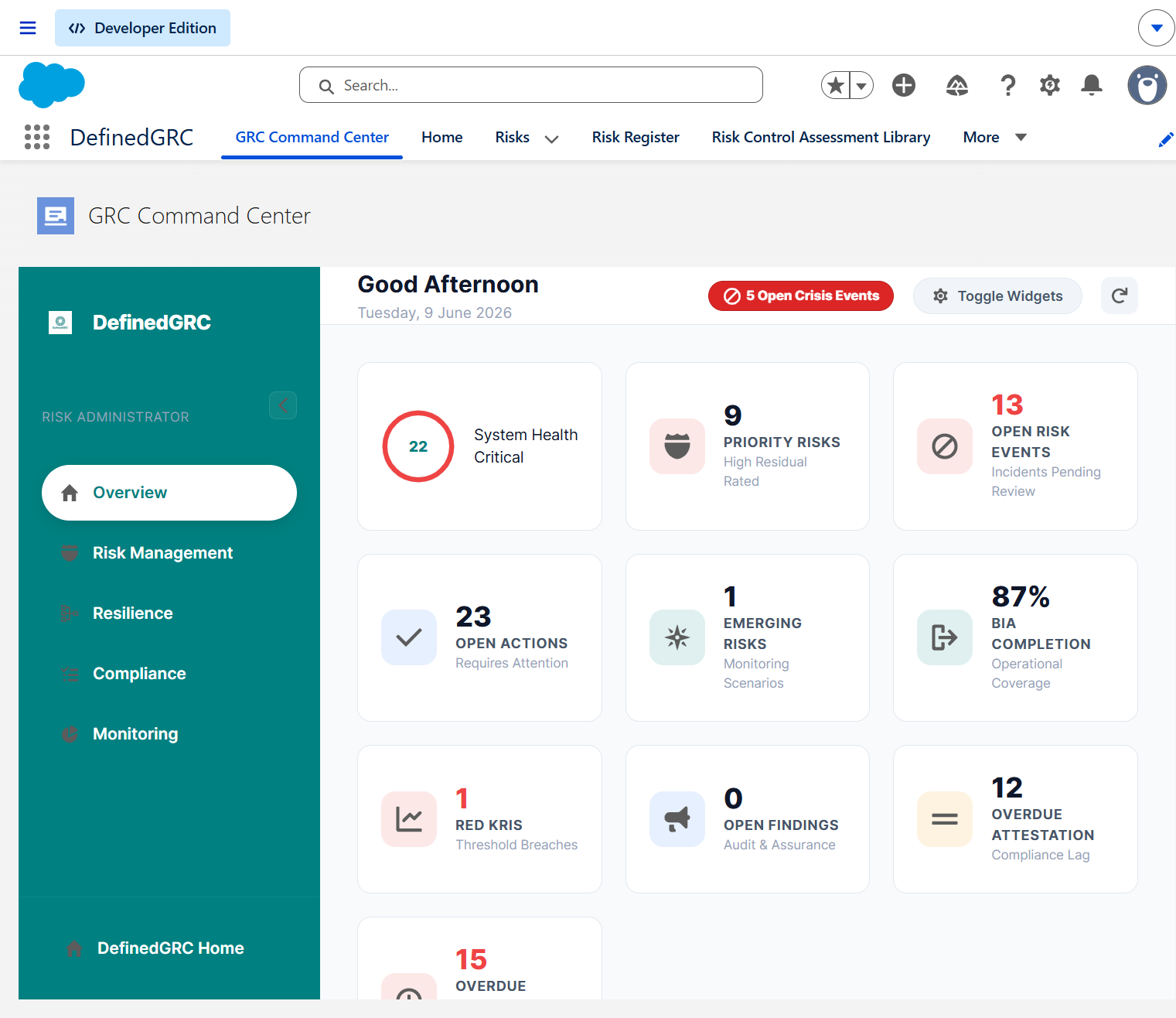Risk Admin Homepage